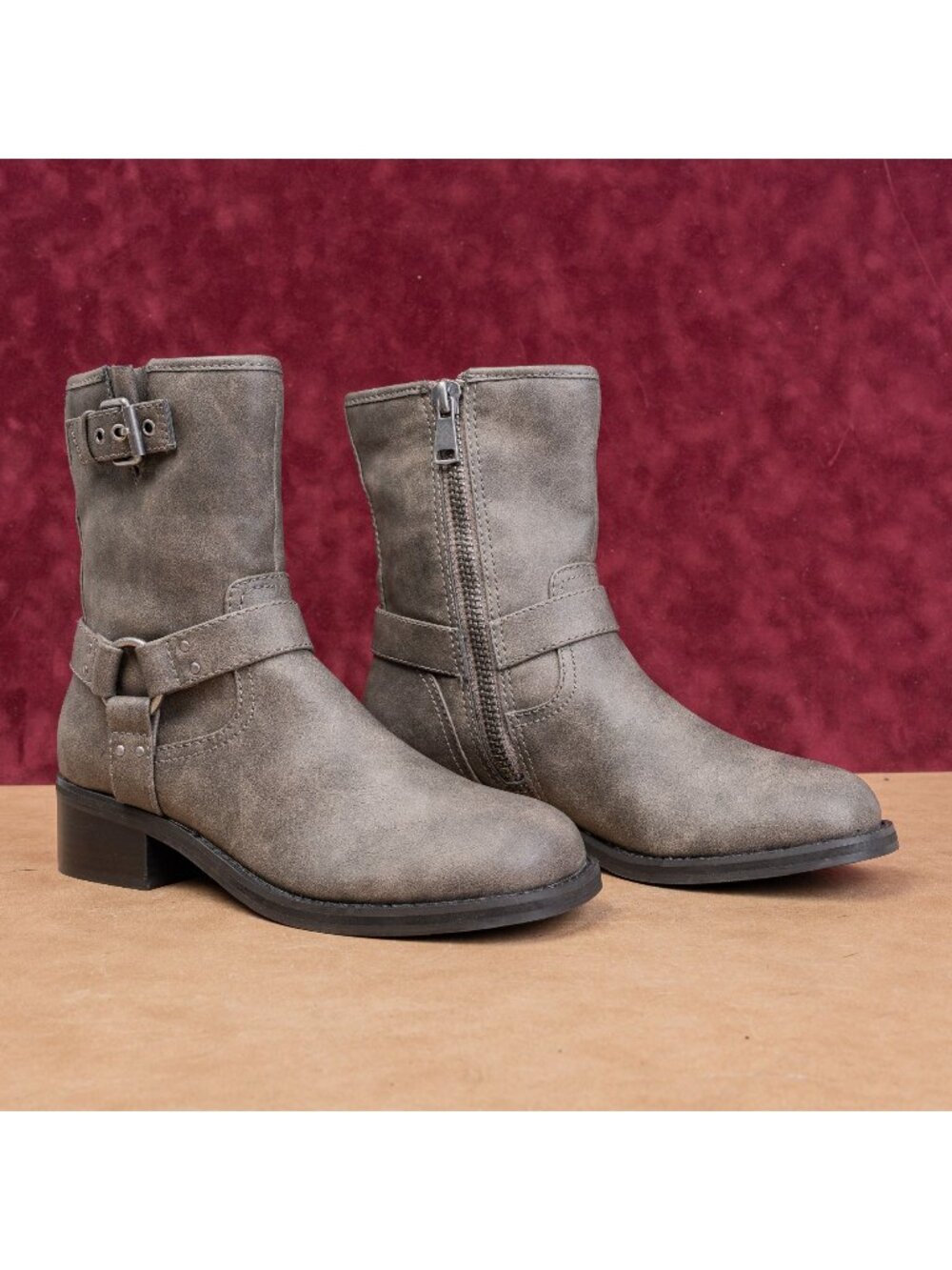 Open Edit Women Jab Moto Festival Grey Vegan Leather Harness Boots sz 9.5
